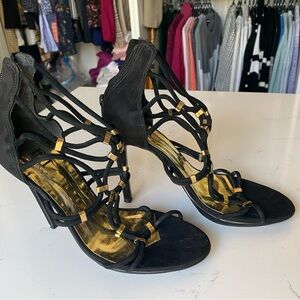 Elegant Black and Gold Strappy Women's Heels